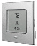 WiFi Thermostat with Silver Frame Viewed from an Angle